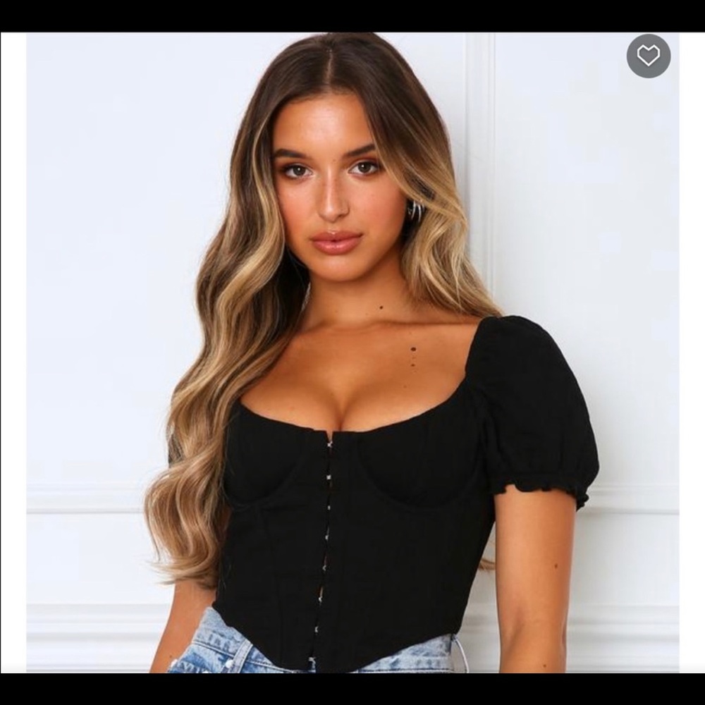 White Fox Black Bustier Corset Crop Top - never worn!